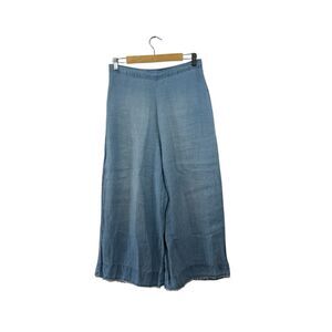 Bella Dahl Medium Linen Capri Pants Chambray Wide Legs Blue Womens